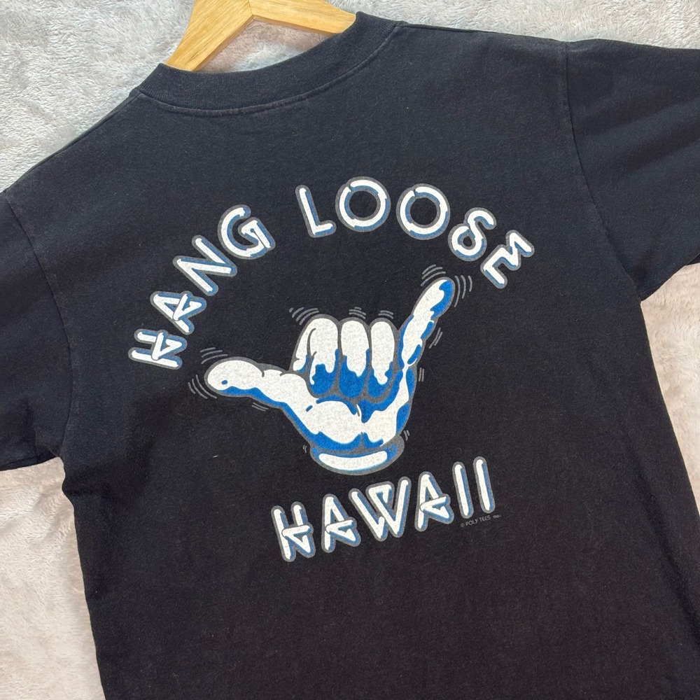 VTG Poly Tees Hang Loose Hawaii Graphic‎ T-Shirt Cotton Casual Tee Mens Size M